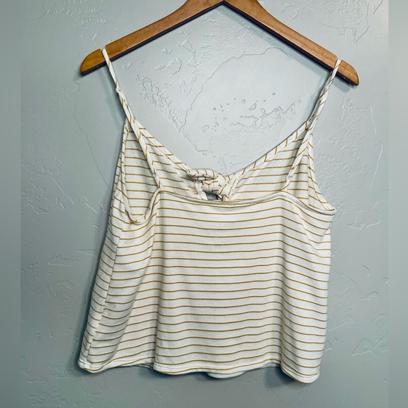 Sadie & Sage Canary & Cream Waffle Tie Tank Cami Gold Stripe SZ LARGE NEW! - Picture 3 of 13